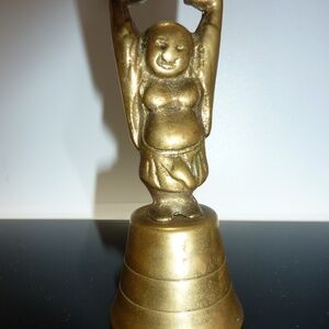 Vintage Buddha Figurine Brass Bell 4''